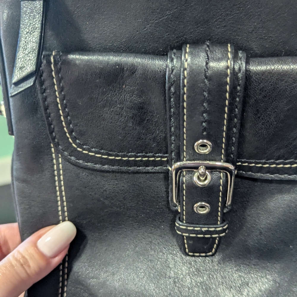 Coach Crossbody Black Leather Bag With Purple Strap Y2K Mini Flap Handbag - Picture 9 of 16